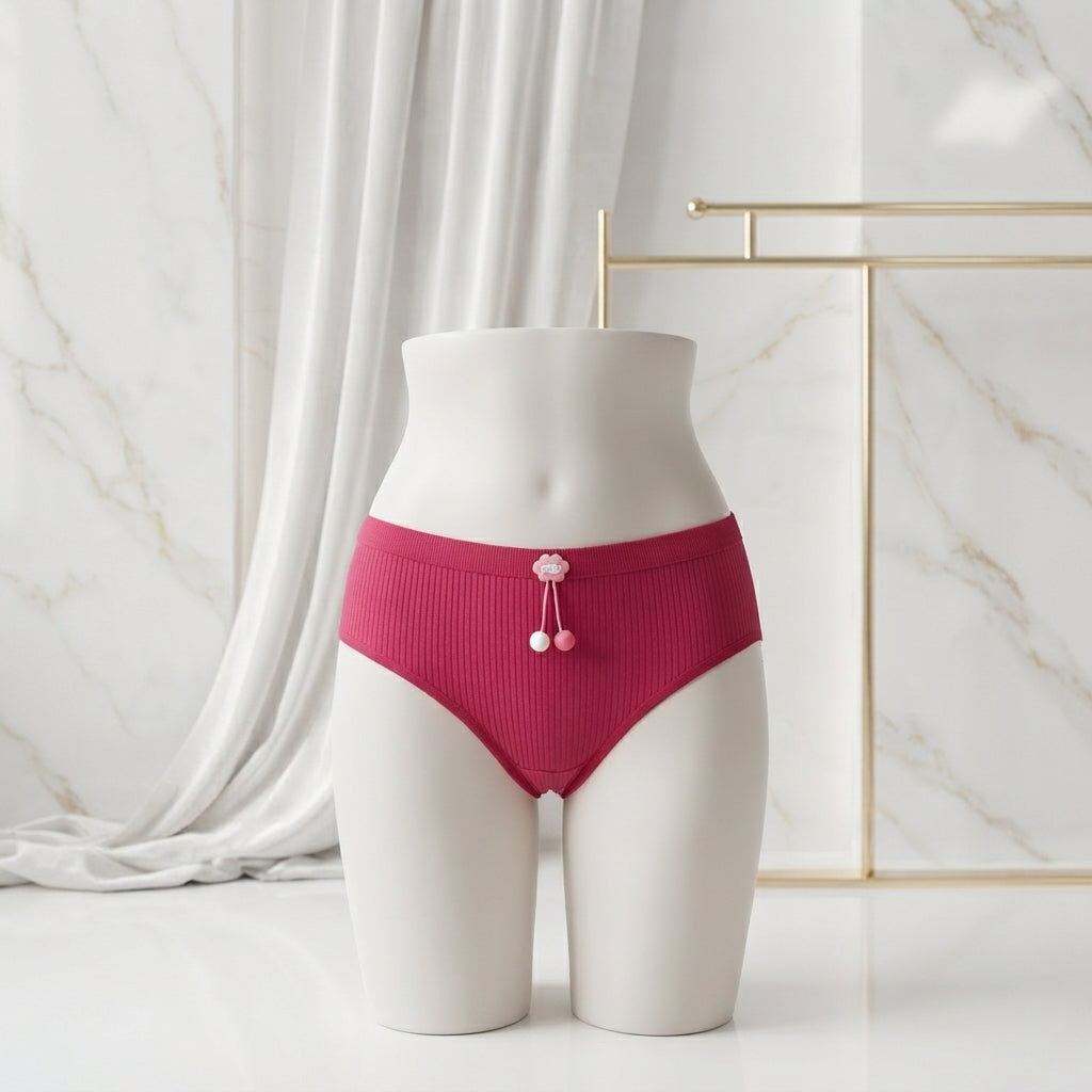 Pack of 3 Women's Ribbed Cotton Panties with Pearl Charm -8862