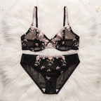 Elegant Non-Padded Floral Embroidered Mesh Bra & Panty Set -9980