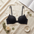 Luxury Pearl-Strap Lace Padded Bra Black -9091