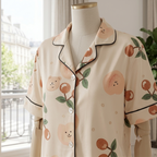 (Playful & Cute): Sweet Dreams Peach & Cherry Pattern Pajama Set