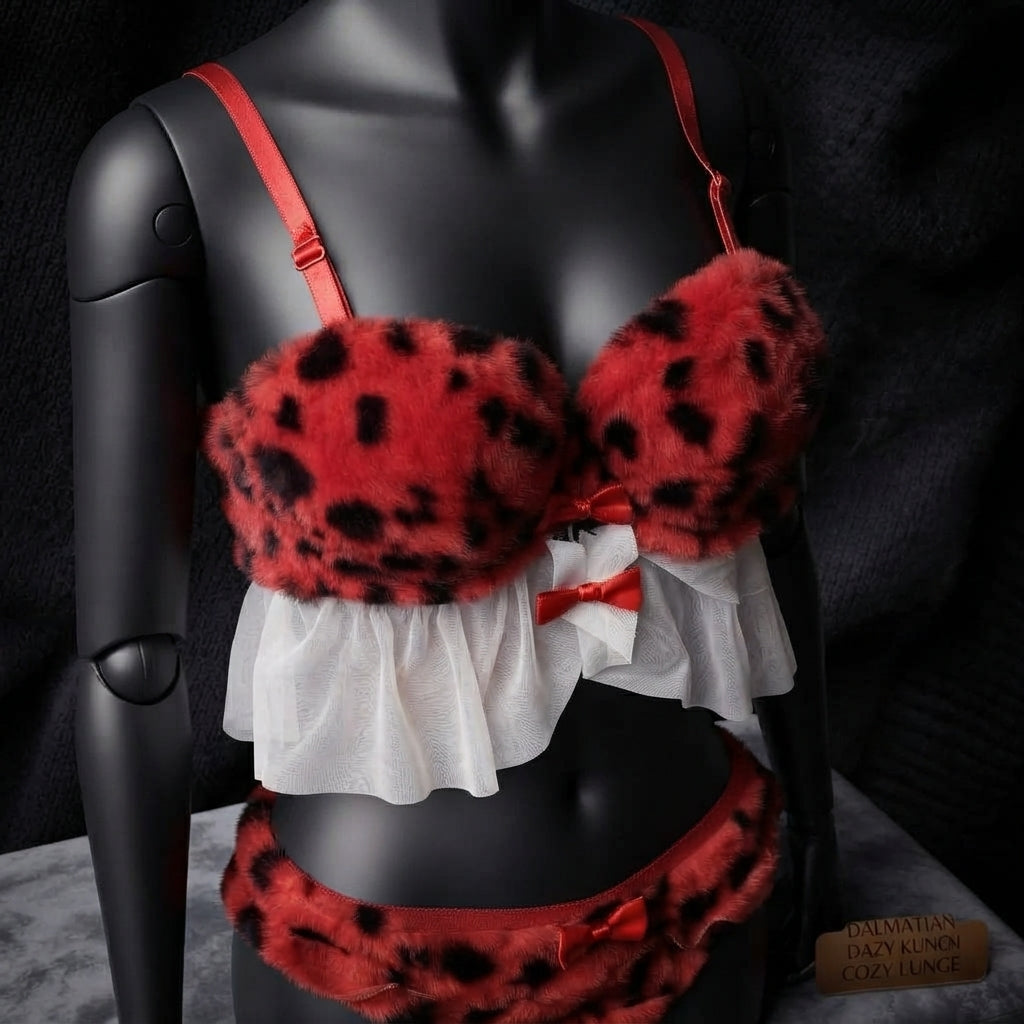 Wild Safari Leopard Plush Lingerie Set – Faux Fur & Mesh Babydoll-2305 Furr