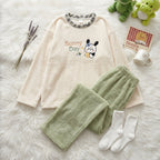 Cute "Carrot" Puppy Embroidered Sherpa Fleece Pajama Set – Soft Plush Winter Sleepwear
