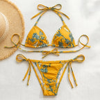 Women's Padded Triangle Bikini Set – Floral & Geometric Print Beachwear BIK-1125