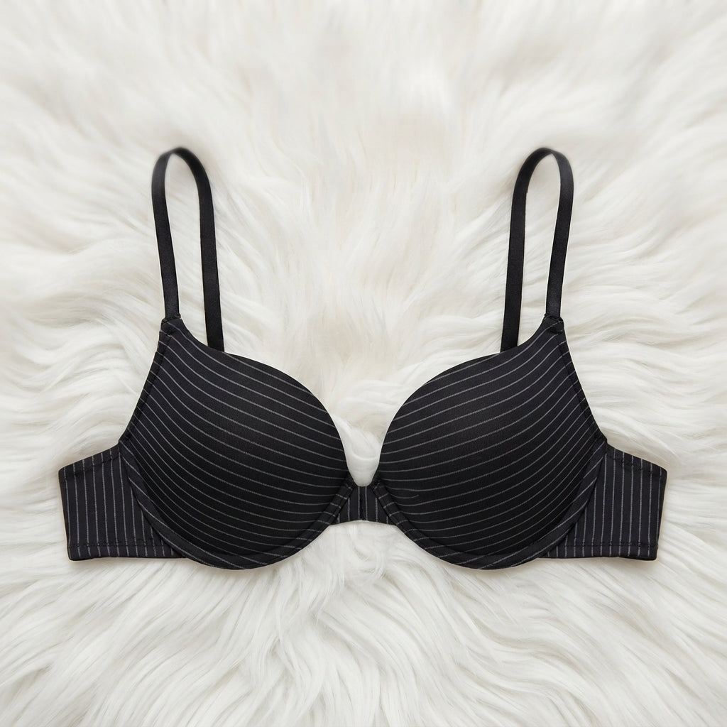 Pinstripe Front-Closure Push-Up Bra – Everyday Comfort & Seamless Style- 1501 Lining