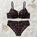 Romantic Lip Print Mesh Lingerie Set – Push-Up Bra & Strappy Panty -2090 Kiss print