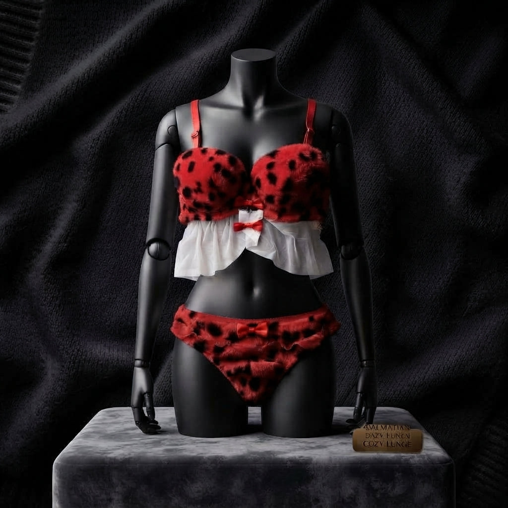 Wild Safari Leopard Plush Lingerie Set – Faux Fur & Mesh Babydoll-2305 Furr