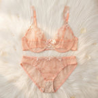 Elegant Non-Padded Floral Embroidered Mesh Bra & Panty Set -9980