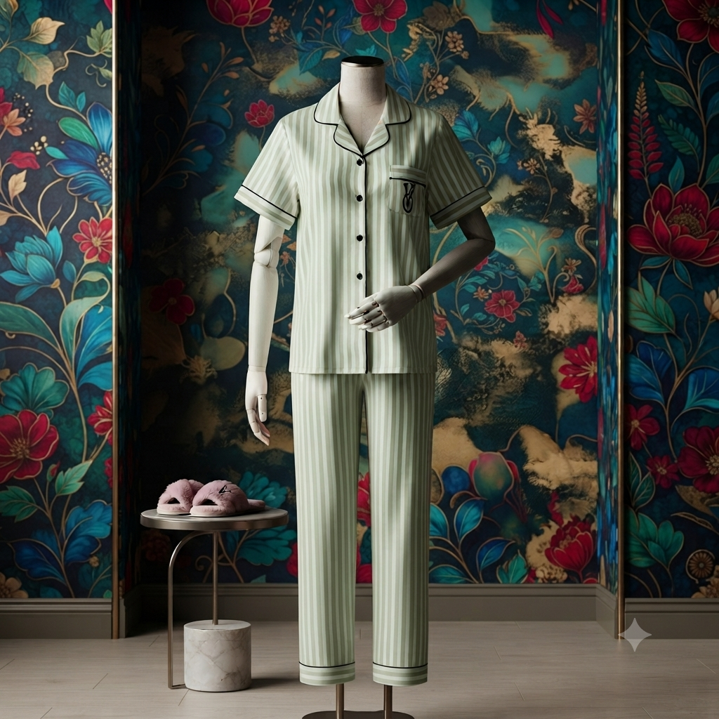 Women's Striped Button-Down Night Suit – Soft Half Sleeve Pajama Set | 2 Piece Sleepwear