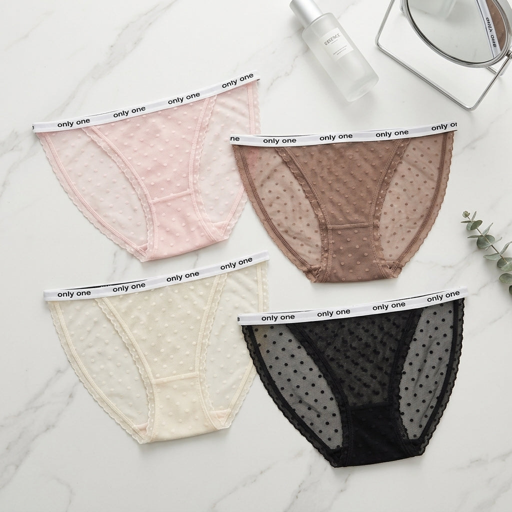 Pack of 3 Women’s Dotted Mesh Lace Brief -6970