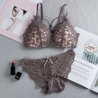 Shezaib Women's Set Wire Free Push Up Lace Female Underwear Set Transparent Panties Seamless Female Underwear and Panty Set 8815