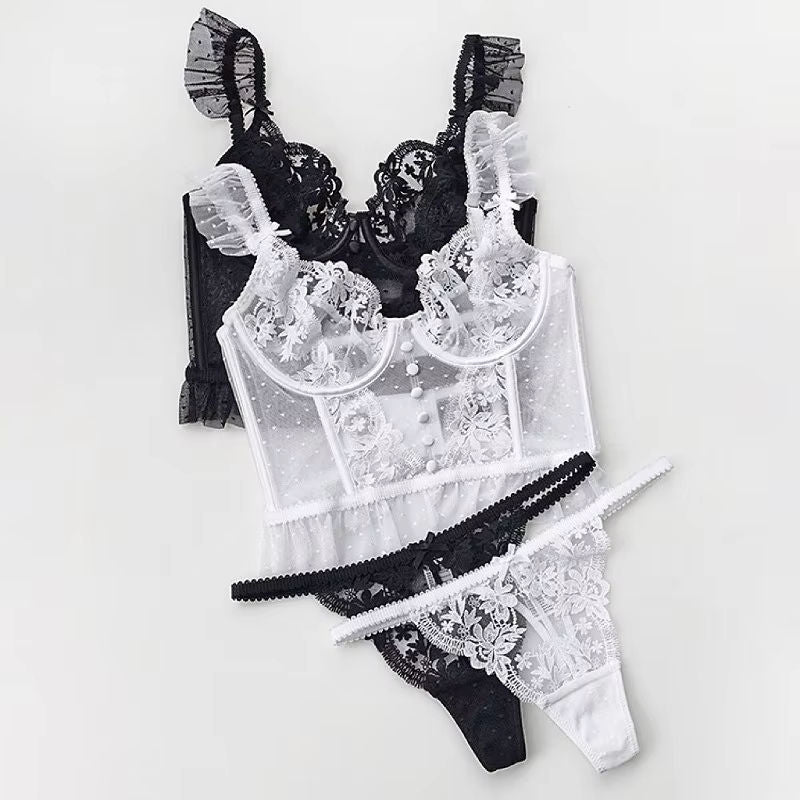 Flourish Luxury Lace Corset Bra & Panty Set | Lightly Padded Underwired Cups with Elegant Floral Detailing