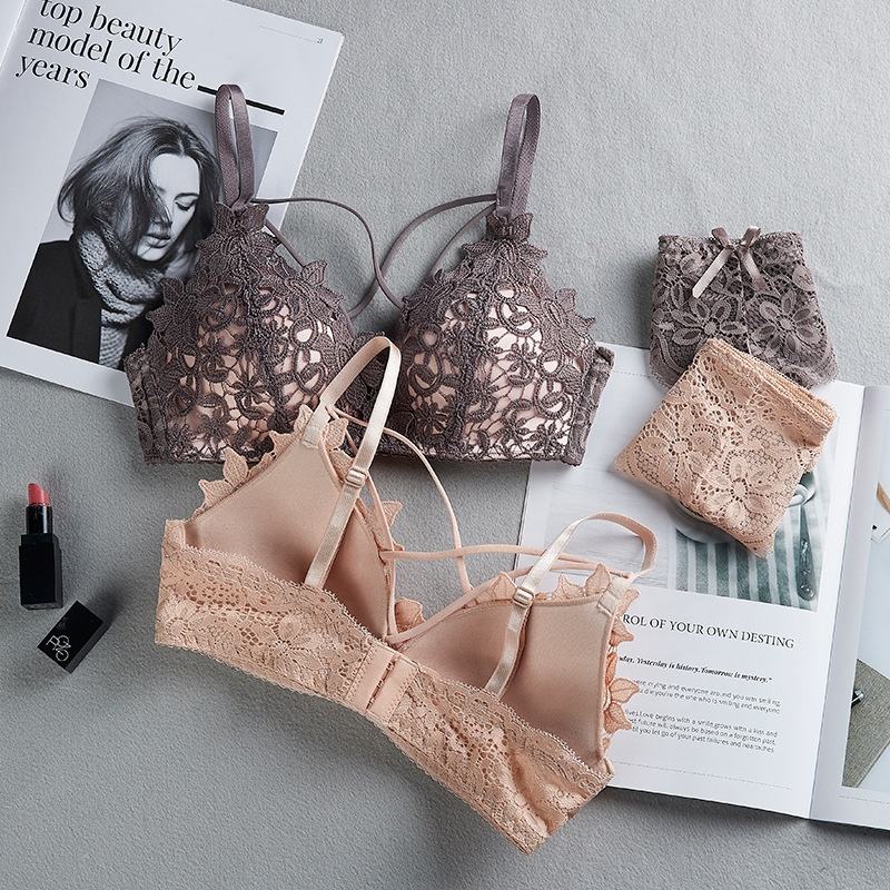 Shezaib Women's Set Wire Free Push Up Lace Female Underwear Set Transparent Panties Seamless Female Underwear and Panty Set 8815