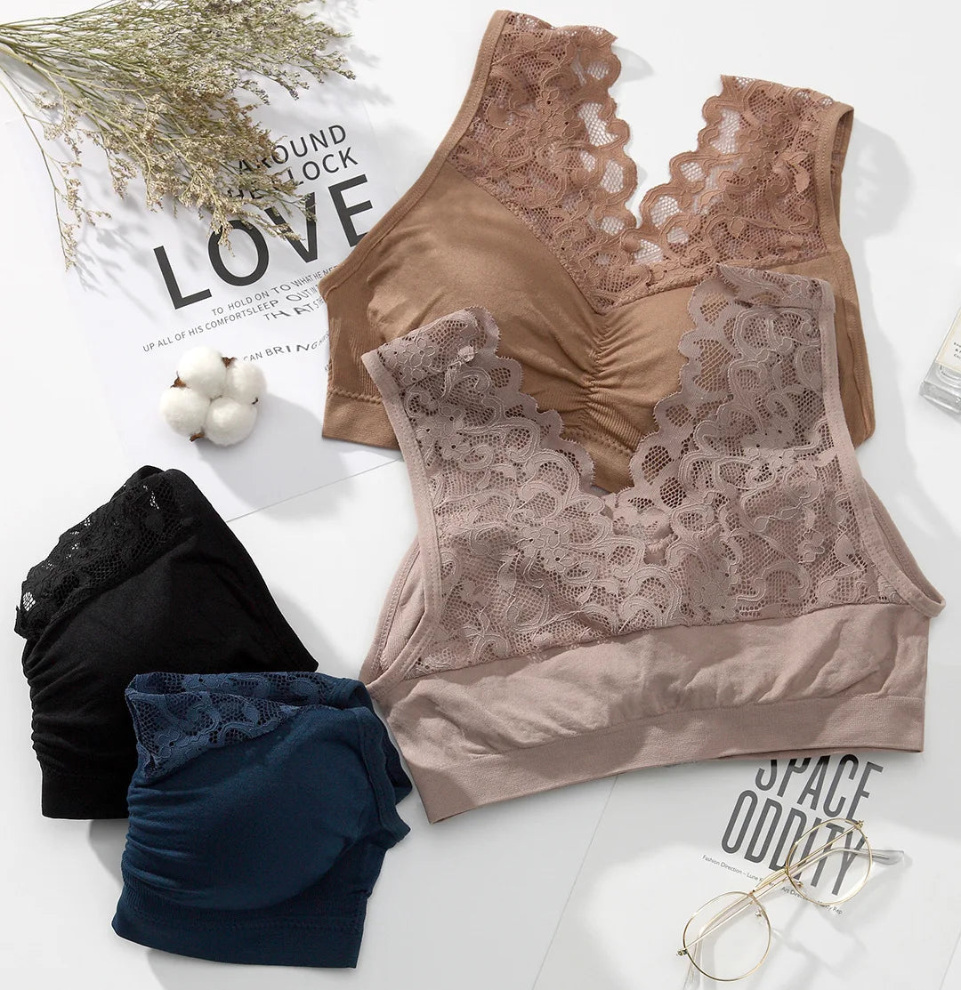 Pack of 3 Soft Lace Padded Bralette | Wireless Everyday Comfort