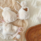 Fluffy Faux Fur Padded Bra Panty Set – Cute Bear Embroidery Japanese Style