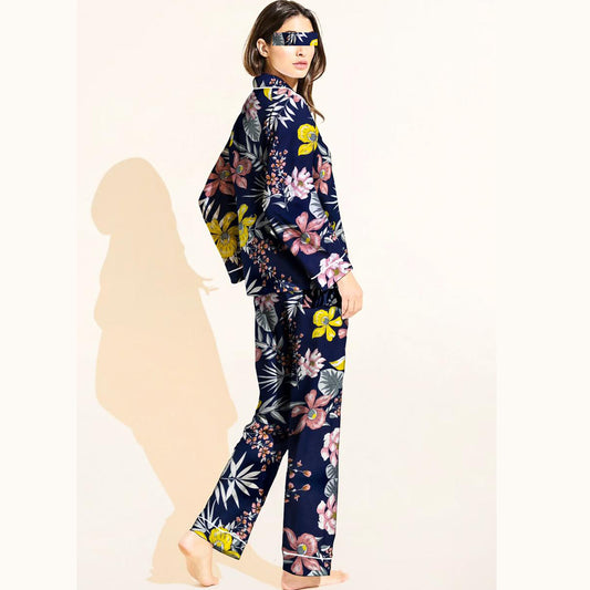 Shezaib Floral Flower Printed Linen Pajamas Sets With Free Scrunchie Sleepwear Lingerie Sets Sexy Nighty Two Pieces Set