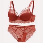 Shezaib High Quality Thin Half Cup Lace Wired Half Cup Adjustable Straps Back Closure Bridal Light Padded Bra Panty Set