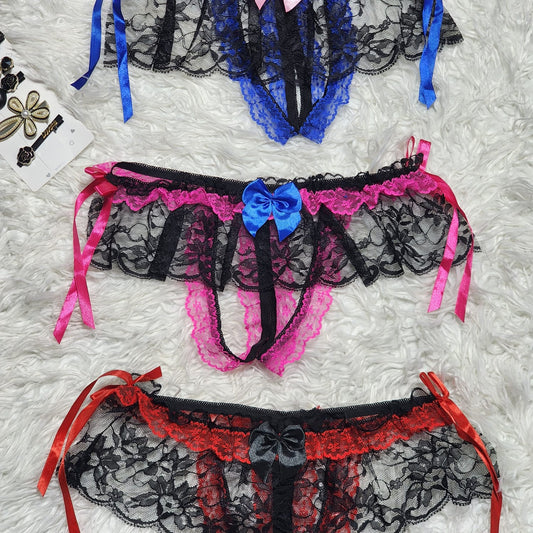 Shezaib Pack of 3 Lace Net See Through T-Thong Panties
