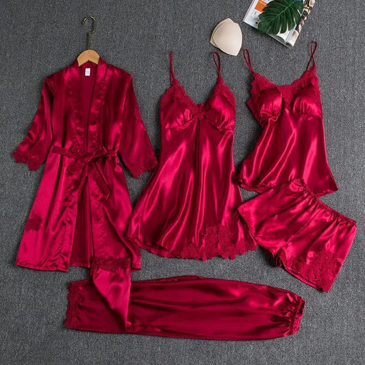Buy Women's Satin Nighty, Robe, Top, Night Dress &pajama - Set of