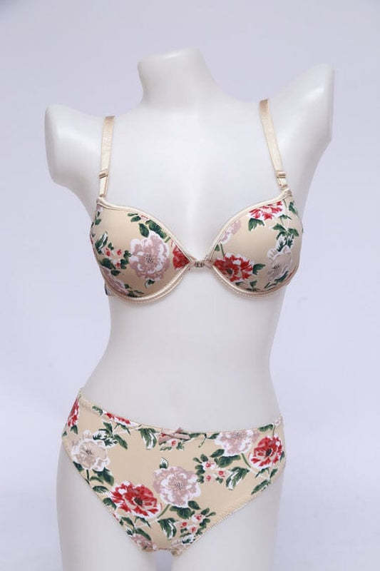 Shezaib Double Padded Wired and Push Up Flower Printed High Quality Adjustable Straps Back Closure Bra And Panty Set