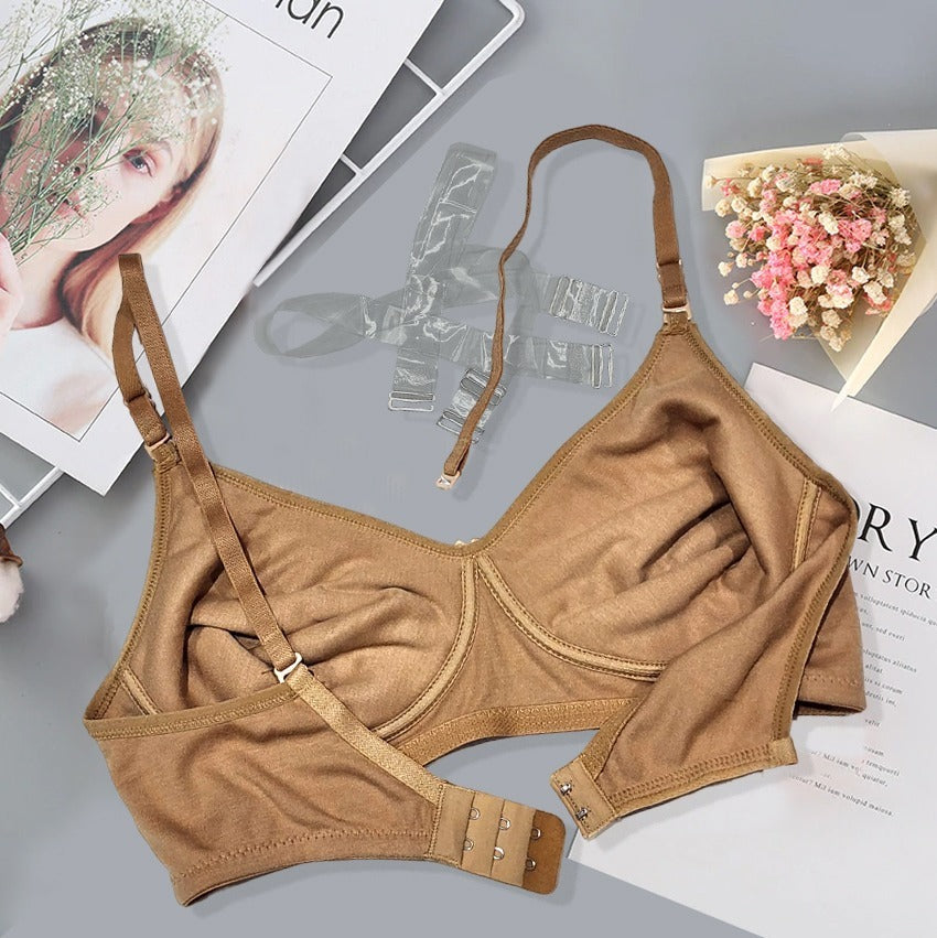 Flourish IMAGE-B High Quality 2-in-1 Non Padded Cotton jersey Bra with Free Invisible Straps – Soft, Pure, Comfortable & Full Coverage Non-Padded T-Shirt Bra