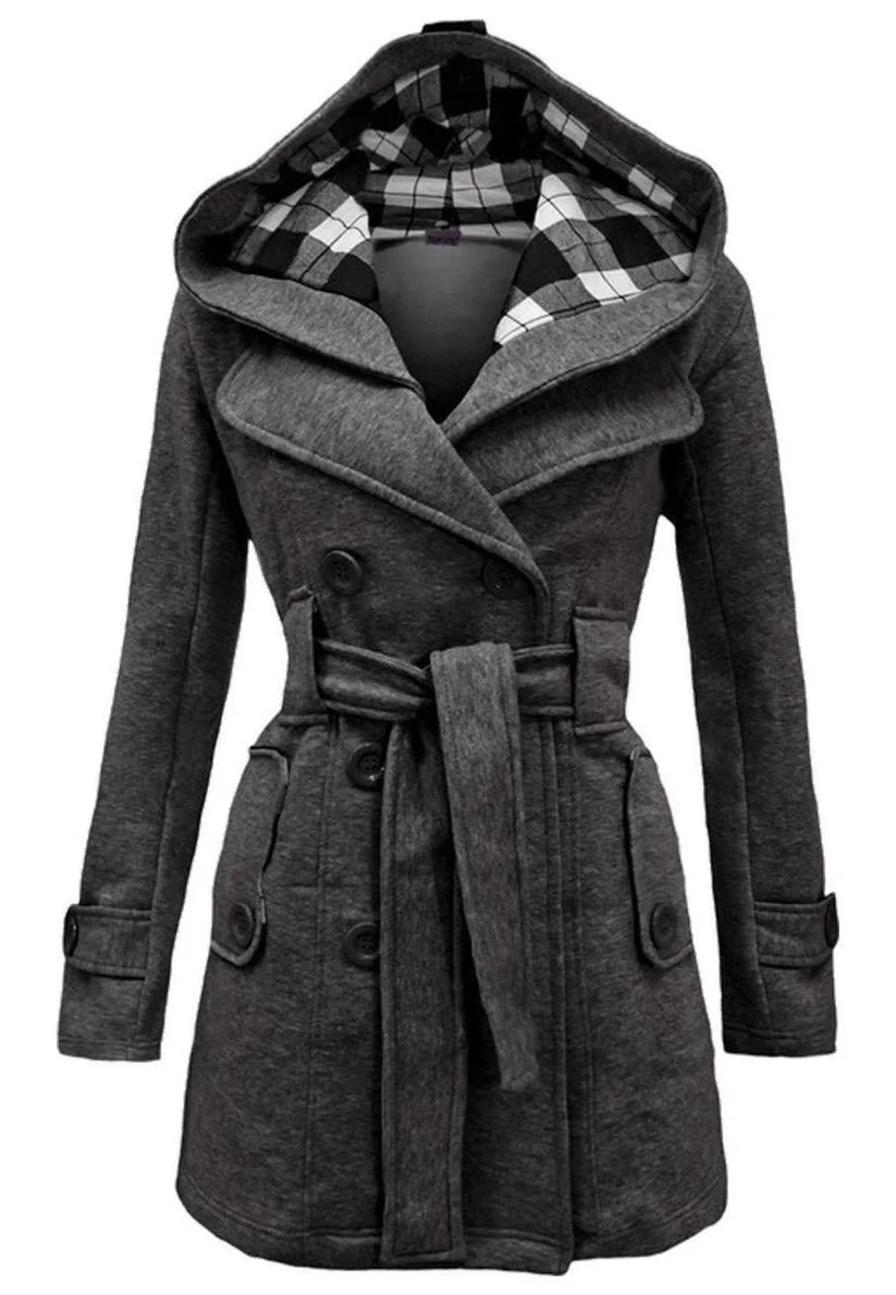 Shezaib High Quality Fleece Double Breasted Waist Belt Long Warm Coat For Girls And Women's