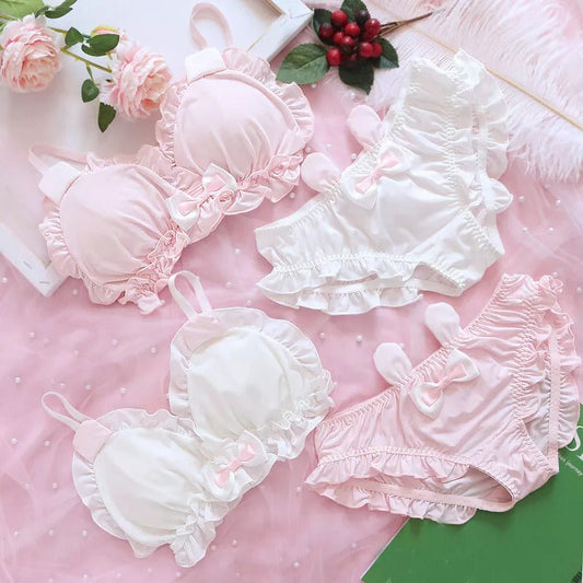 Shezaib High Quality & Comfortable Cute Little White Rabbit Lolita Soft Cotton Bra & Panty Set 2009