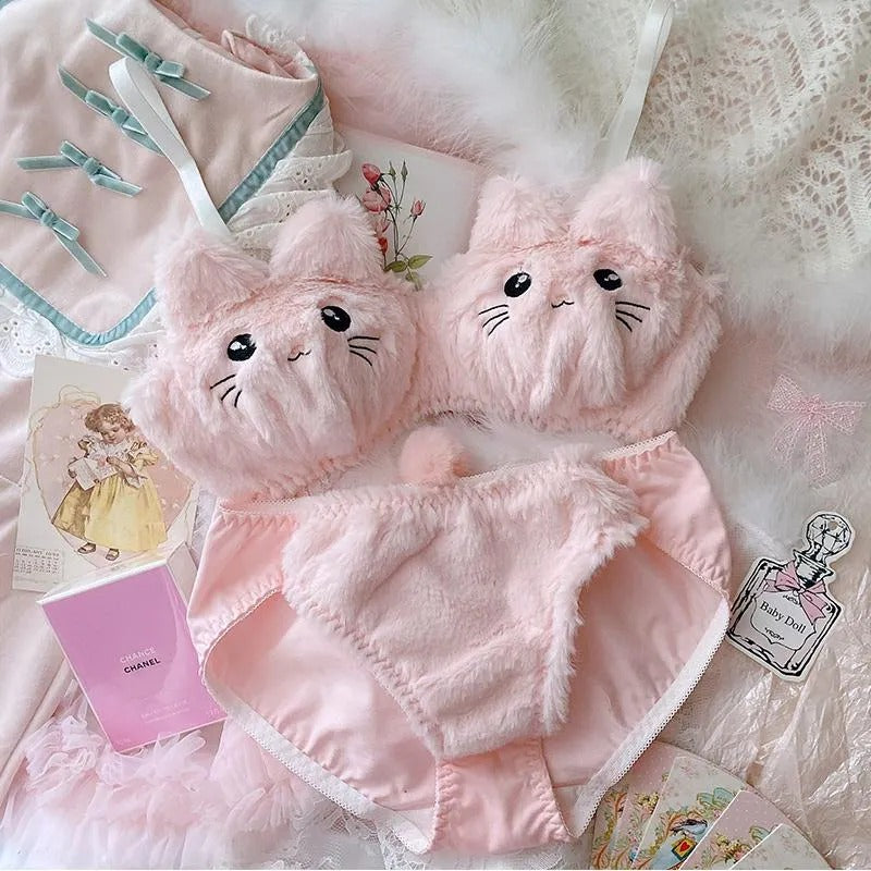 New High Quality Sexy Cute Kitty Anime Soft Plush Design Bra & Panty Set 2133