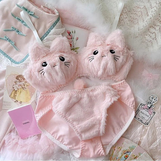 New High Quality Sexy Cute Kitty Anime Soft Plush Design Bra & Panty Set 2133