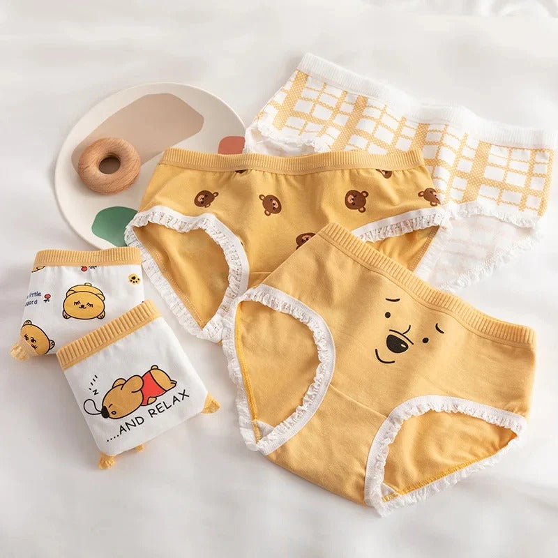 Pack Of 5 Soft Cotton Ladies Imported Comfortable Cartoon Pattern Elastic Waist Printed Panties For Girls And Women's CS09