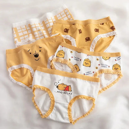 Pack Of 5 Soft Cotton Ladies Imported Comfortable Cartoon Pattern Elastic Waist Printed Panties For Girls And Women's CS09