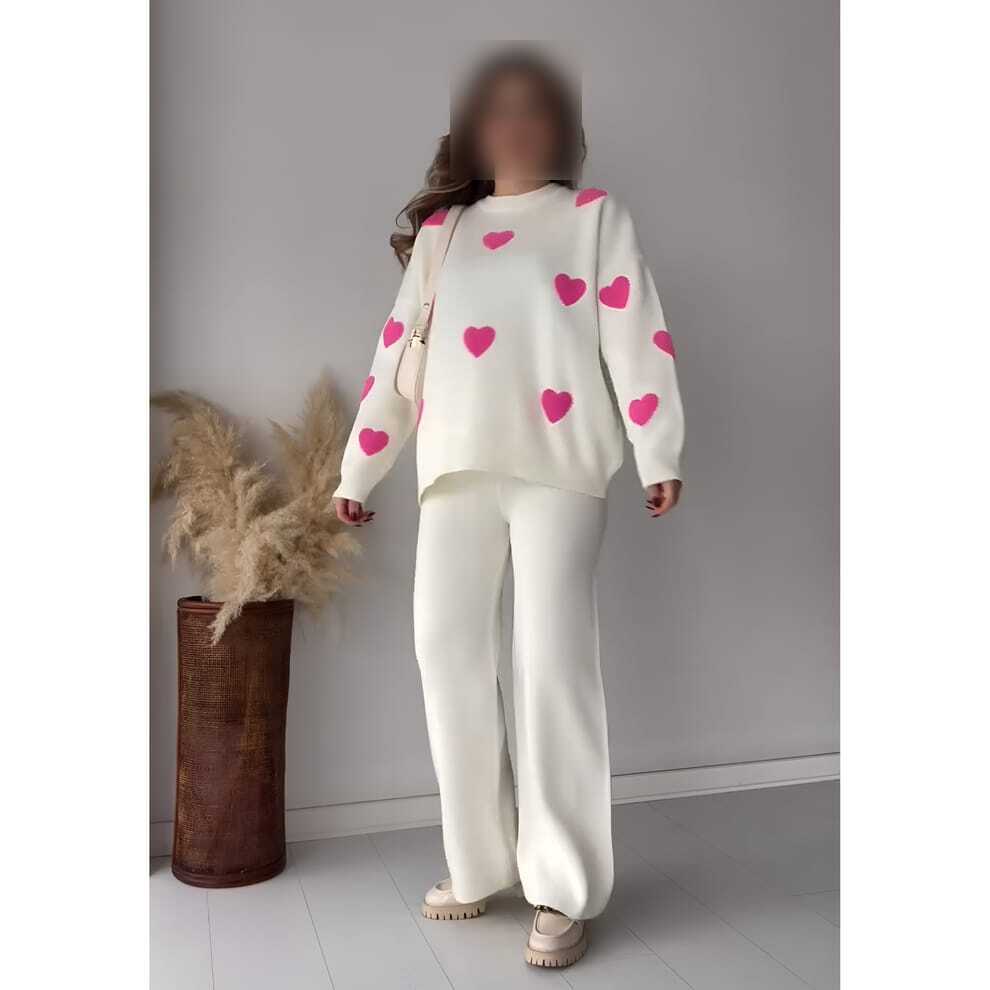 New High Quality Heart Printed Warm Winter Fleece Shirt & Pajama Winter Suit Co-Ord Set