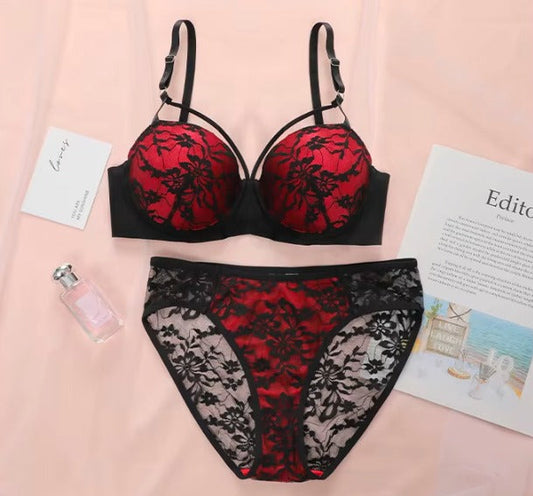 New High Quality Cute Lace Embroidery Push Up Bra & Panty set- 2427