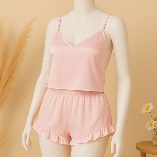 Shezaib 2 pcs silk Cami Sets Charming Style Short Non Padded Inner and Short Nighty 2409