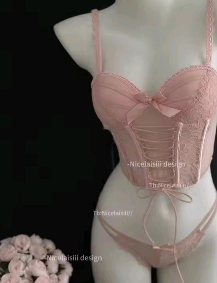 Lace Lingerie Set – Corset Style Bra & Panty with Adjustable Straps F12