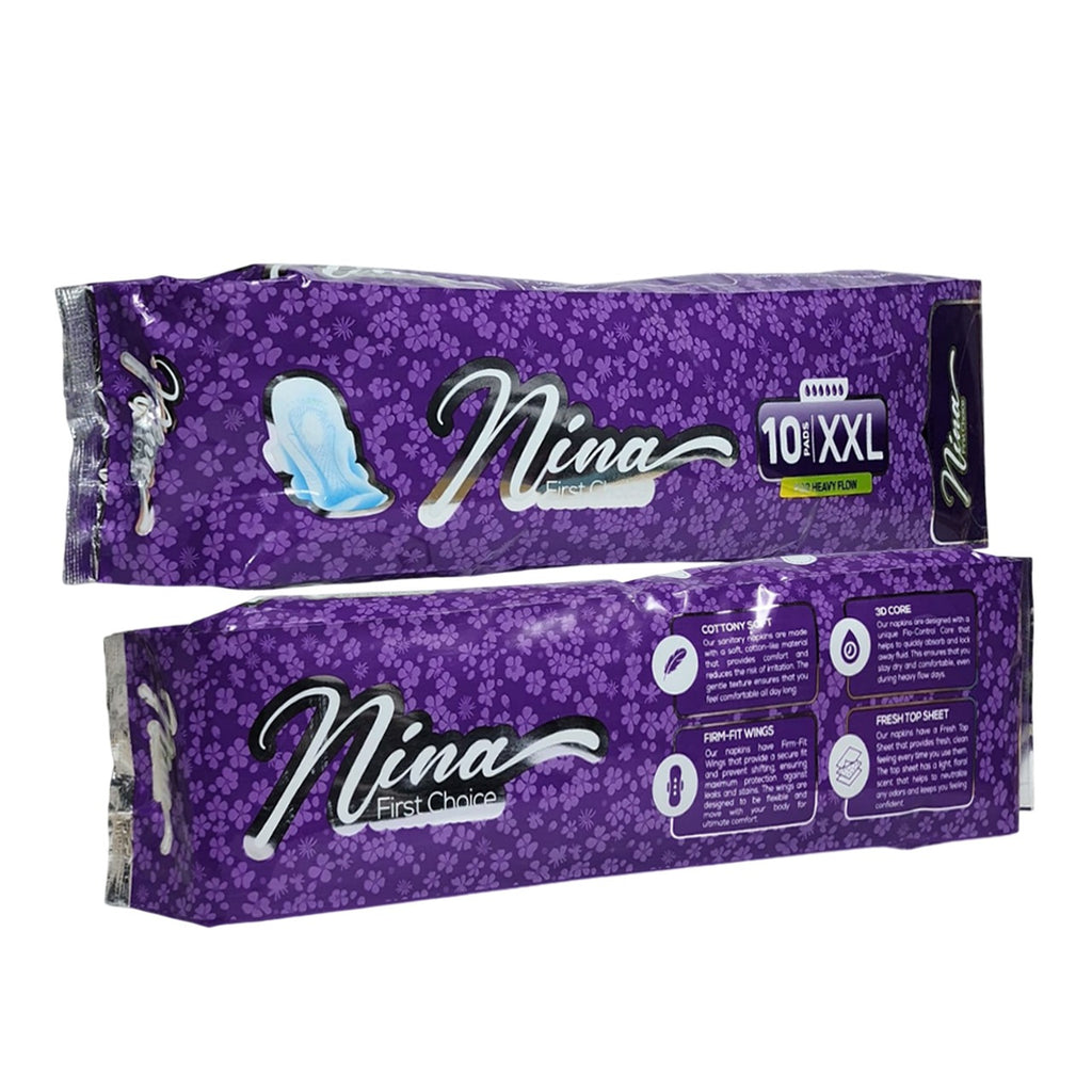 Nina First Choice Sanitary Pads (10 Pads) – Cottony Soft, 3D Core & Firm-Fit Wings