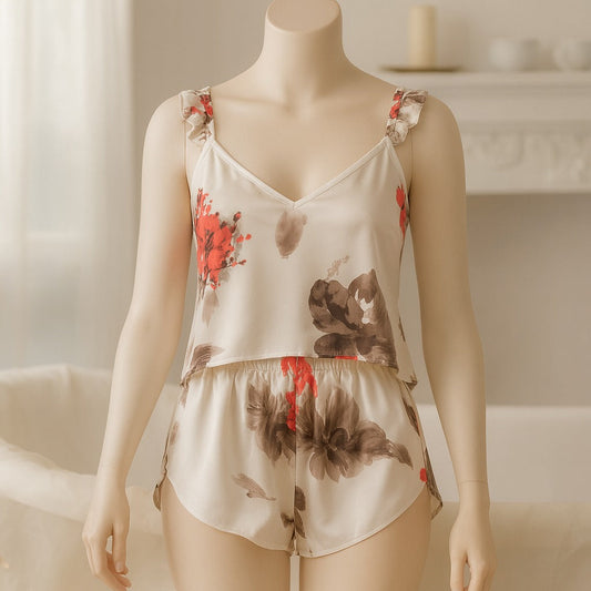Shezaib 2 pcs silk Cami Sets Charming Style Short Non Padded Inner and Short Nighty D215
