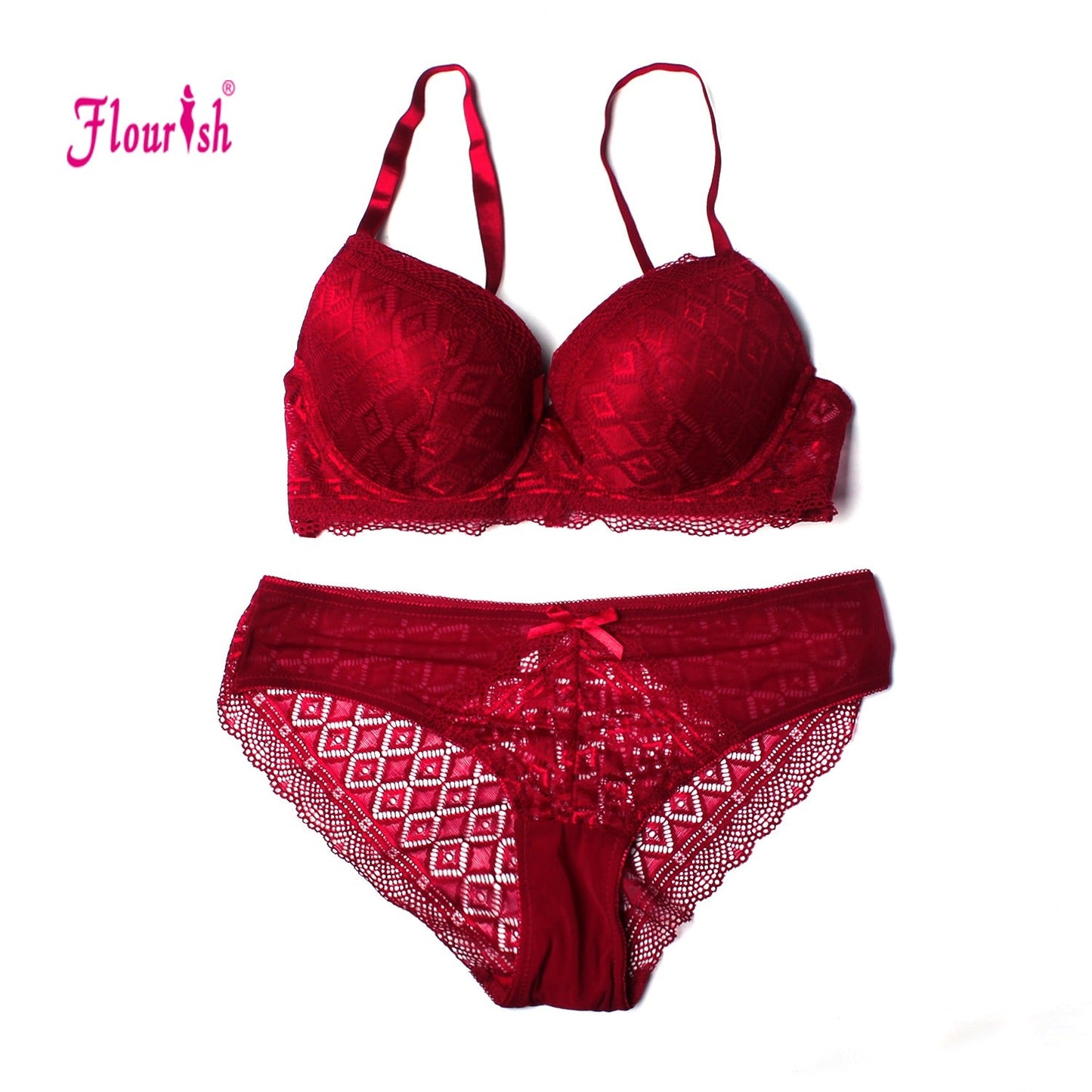 Shezaib Double Padded Wired Push-Up Lace Bra & Panty Set 7561