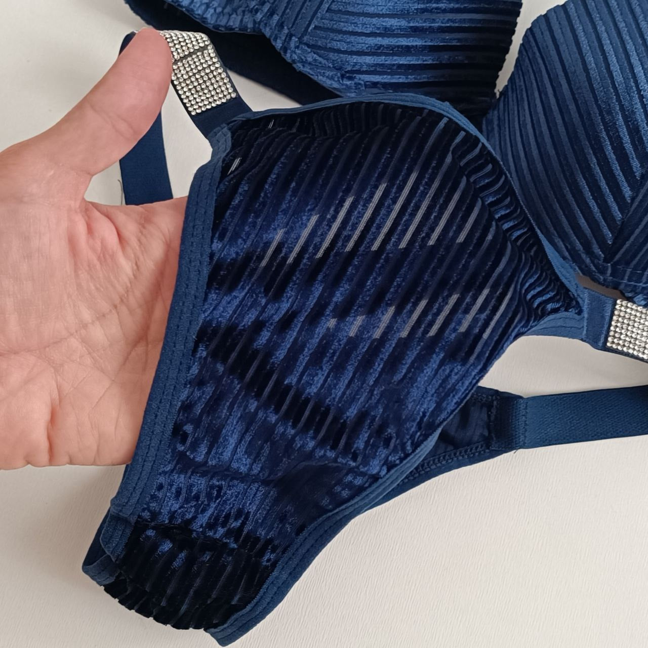 Shezaib Velvet Shine Bra & Panty Set – Luxury Rhinestone Strap Lingerie 2022