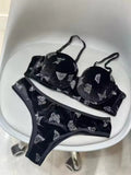 Shezaib Velvet Butterfly Print Bra & Panty Set – Soft Padded, Wired, Premium Lingerie for Girls & Women 8092