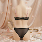 Shezaib Midnight Blossom Lace Lingerie Set – Elegant Black & Blush Embroidered Soft Pad Wired Bra & Panty Set 18406-01