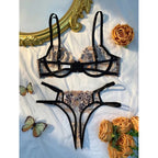 New Non padded Wird Golden Bloom Lace Lingerie Set – Luxe Leopard Embroidery with Strappy Elegance