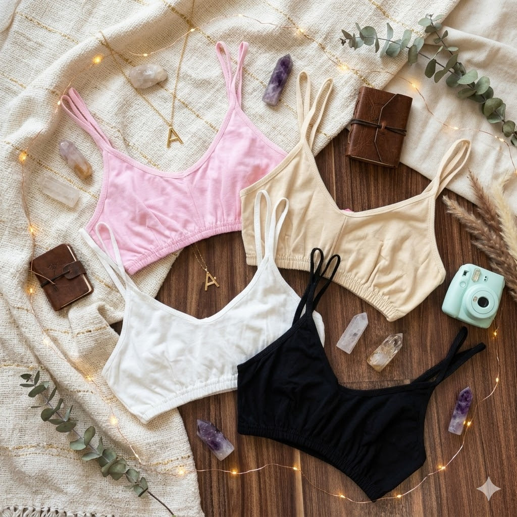 Shezaib Pack of 3 Non Padded Soft Cotton Summer Camisole Bralette – Lightweight & Breathable Comfort Wear 3288