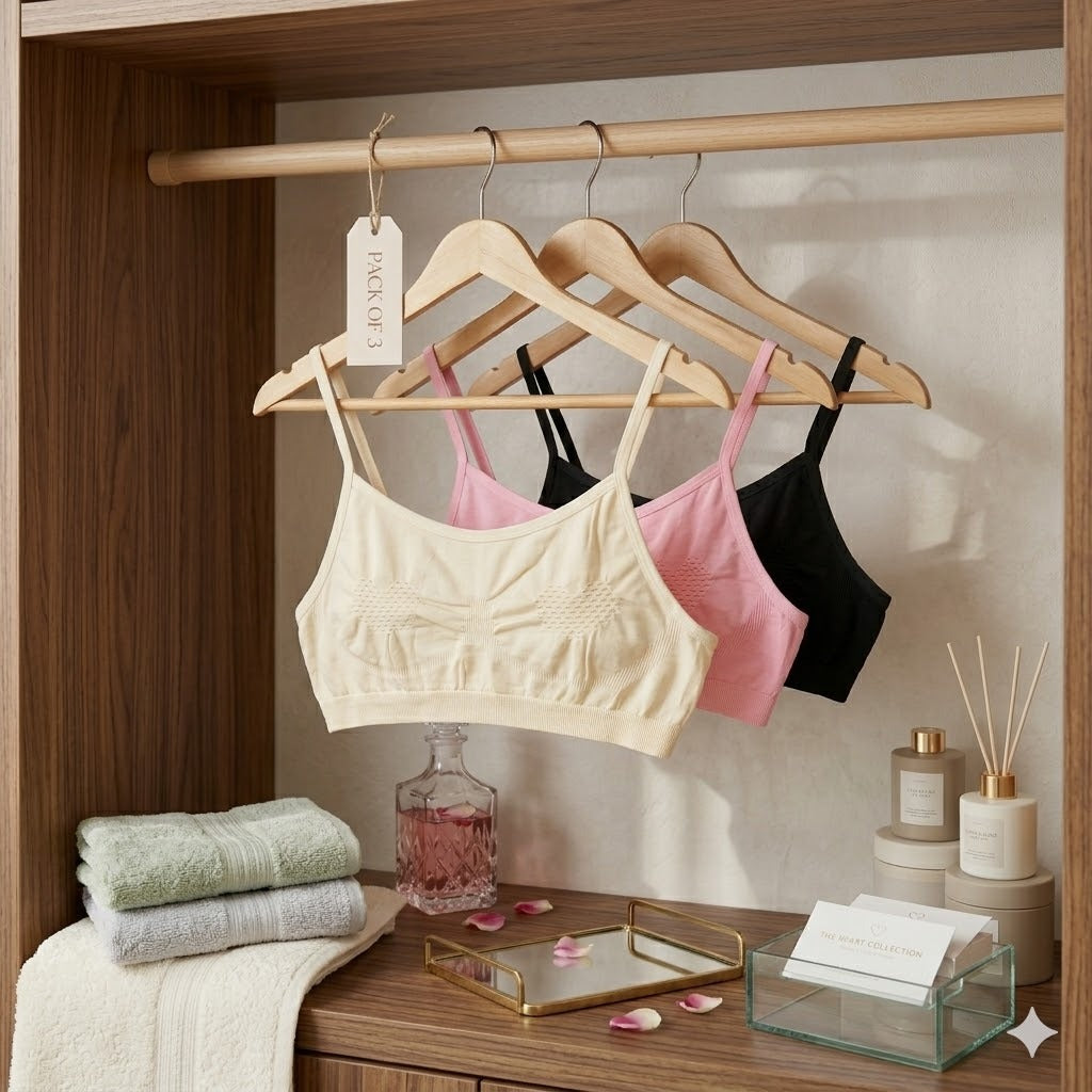 Shezaib  Pack of 3  Soft Cotton Non Padded Seamless Knit Bralette bra -540