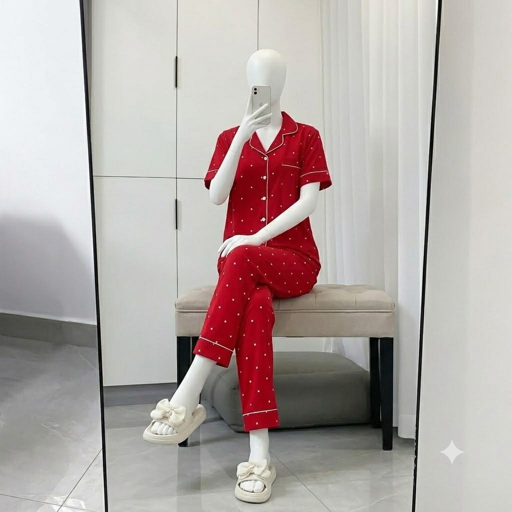 Women's Printed Button-Down Night Suit – Soft & Comfortable Cotton Pajama Set