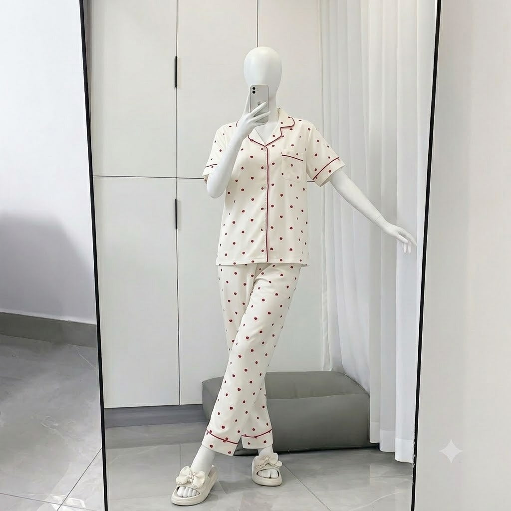 Women's Printed Button-Down Night Suit – Soft & Comfortable Cotton Pajama Set