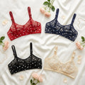 Women's Non-Padded Sheer Mesh Heart Print Bra – Soft Transparent Everyday Comfort Bra 8989