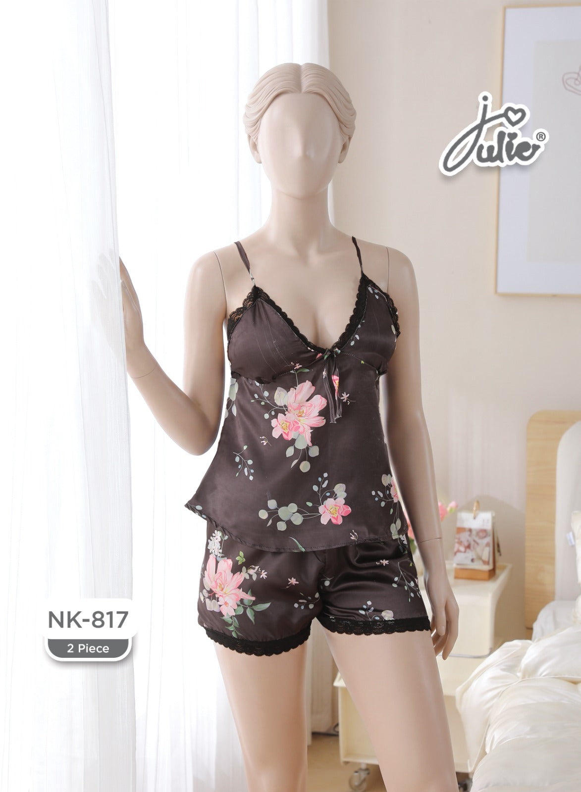 Julie Women's 2-Piece Floral Satin Nightwear Set NK-817