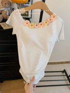 Women’s Padded Floral Neckline T-Shirt - Flower 5641
