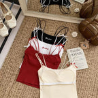 Casual Padded Strappy Crop Top with Letter Embroidery