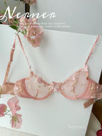 Elegant Non-Padded Floral Embroidered Mesh Bra & Panty Set -9980
